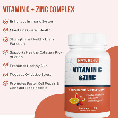 Vitamin C 1000mg with Zinc and Bioflavonoids, 300 Capsules