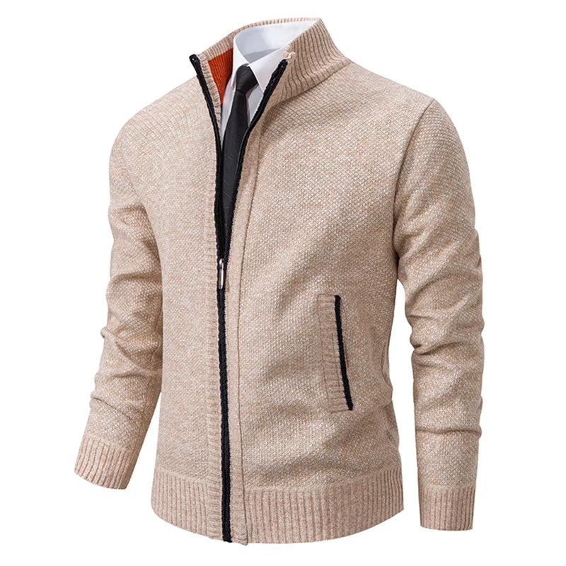 Men's Fleece Lined Stand Collar Zipper Jacket