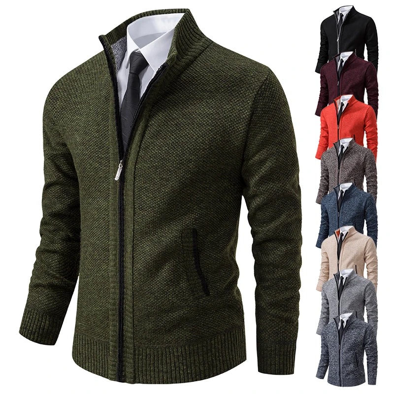 Men's Fleece Lined Stand Collar Zipper Jacket