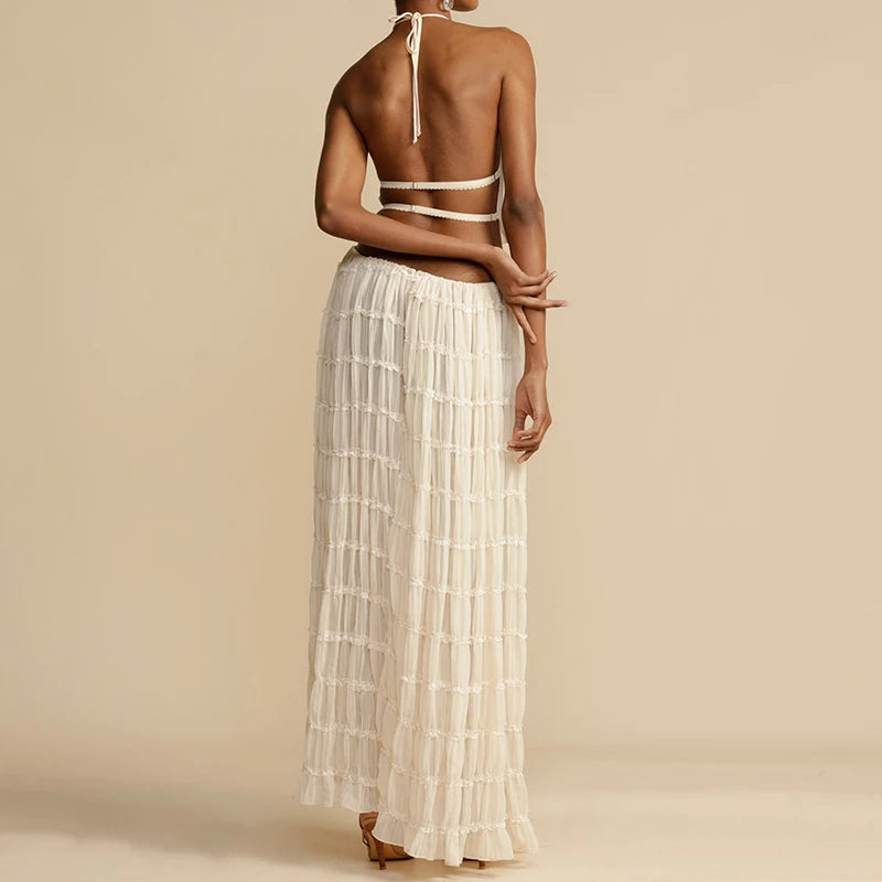 Boho Backless Halter Cami and Maxi Skirt Set