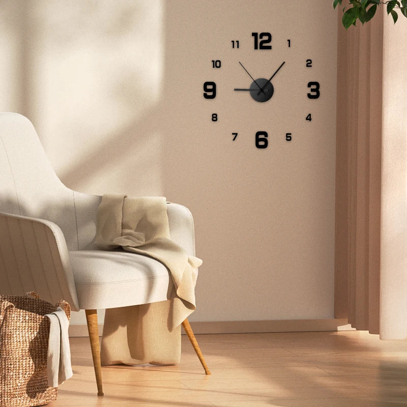 Frameless DIY Silent Wall Clock for Living Room or Office