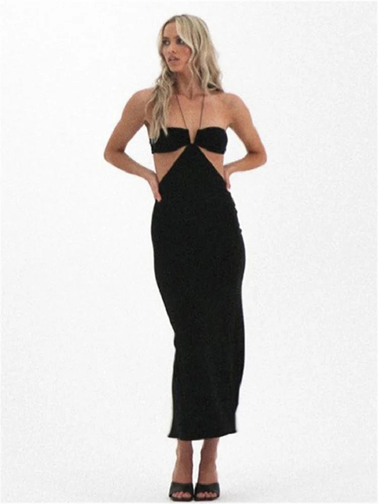 Elegant Summer Maxi Dress with Cut Out Halter Neck